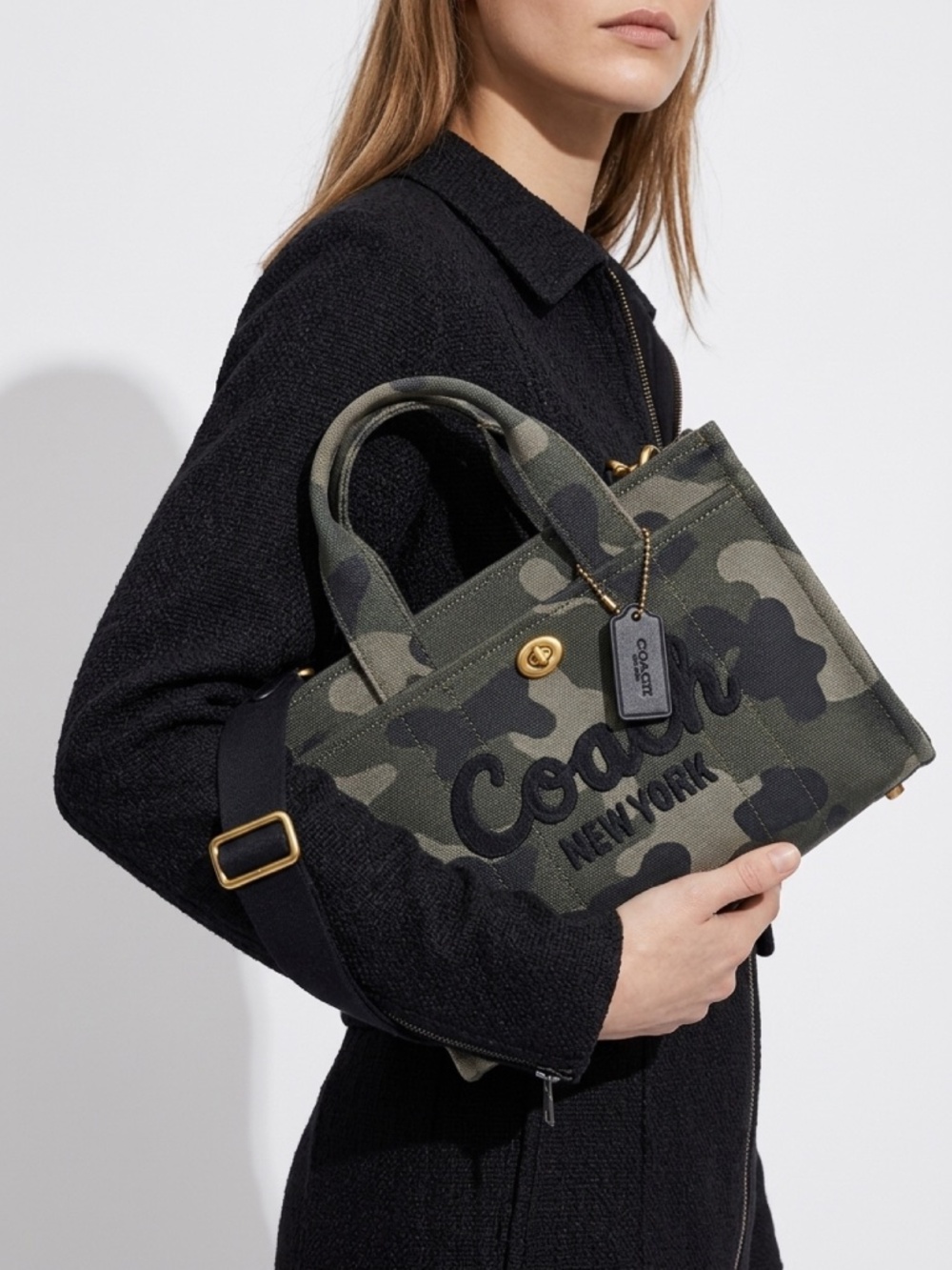 Coach Small Cargo Canvas Tote 26, Camo Green EUC With Tags
